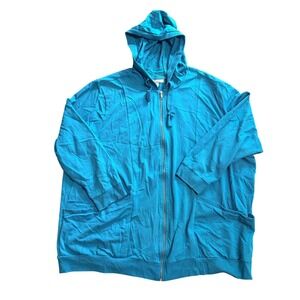 Woman Within Blue Zip Up Hoodie Sweatshirt Plus Size 30/32 3X Turquoise Pocket